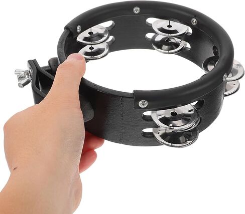 Mounted Tambourine Drum Bell 6-inch round Black Wooden Tambourine with Clip for Drum Kit Expansion, Replaceable Percussion Instrument Suitable for Music Performance and Practice in Kuwait