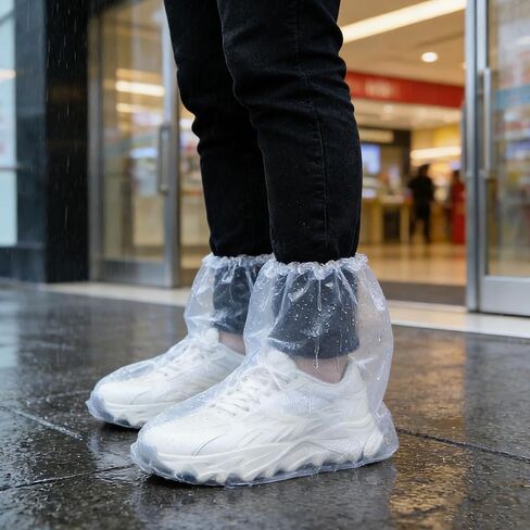 12 Pcs Waterproof Shoe Covers for Rain, Non-Slip Disposable Rain Shoe Covers, Plastic Shoe Ponchos, Thickened PE Material Boot Covers for Men and Women (Clear) in Kuwait