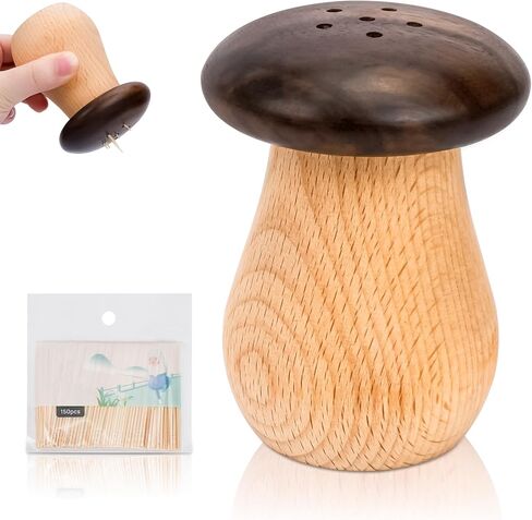 JINGIHE Cute Mushroom Toothpick Holder with 150 Toothpicks, Wooden Tooth Picks Dispenser Container for Home Kitchen Restaurant Decorative, Unique Gift for Christmas Thanksgiving Birthday in Kuwait