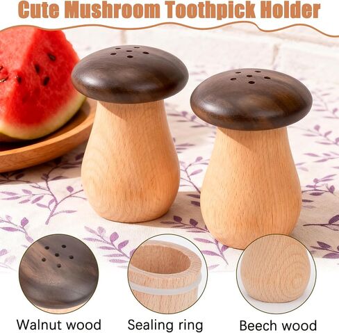 JINGIHE Cute Mushroom Toothpick Holder with 150 Toothpicks, Wooden Tooth Picks Dispenser Container for Home Kitchen Restaurant Decorative, Unique Gift for Christmas Thanksgiving Birthday in Kuwait