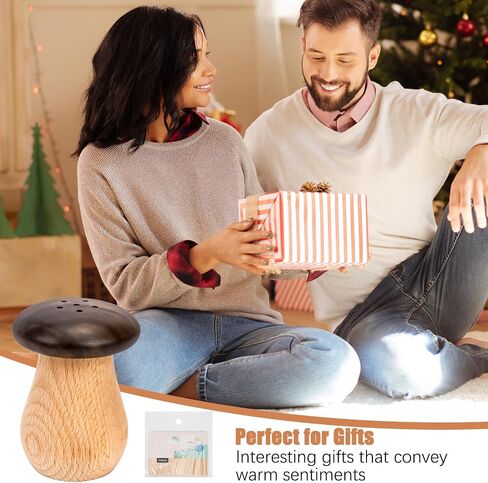 JINGIHE Cute Mushroom Toothpick Holder with 150 Toothpicks, Wooden Tooth Picks Dispenser Container for Home Kitchen Restaurant Decorative, Unique Gift for Christmas Thanksgiving Birthday in Kuwait
