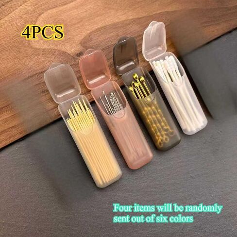 Small Storage Box Set of 4, Portable Toothpick Holder Cotton Swab Container, Food Grade Plastic Travel Organizer with Snug Lid for Desk Car Purse Office in Kuwait