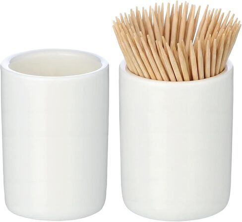 2 PCS Toothpick Holder Dispenser, Ceramic Toothpicks Holder, Porcelain Toothpick Holders, Toothpicks Dispensers for Home Kitchen Restaurant, White, 1.65" D x 2.16" H in Kuwait