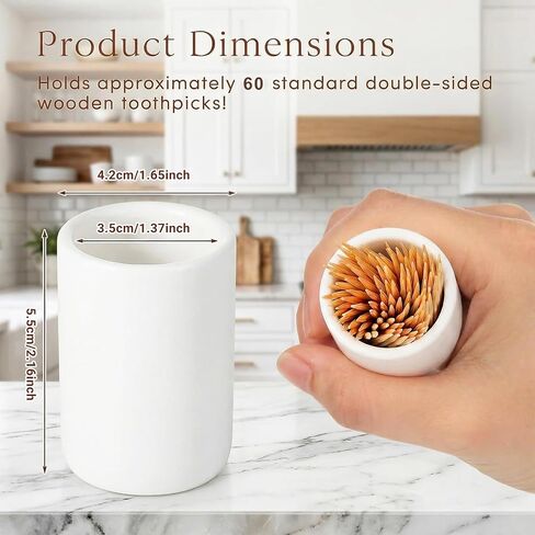 2 PCS Toothpick Holder Dispenser, Ceramic Toothpicks Holder, Porcelain Toothpick Holders, Toothpicks Dispensers for Home Kitchen Restaurant, White, 1.65" D x 2.16" H in Kuwait