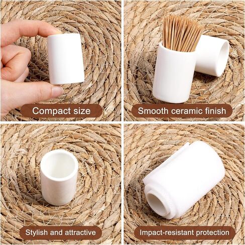 2 PCS Toothpick Holder Dispenser, Ceramic Toothpicks Holder, Porcelain Toothpick Holders, Toothpicks Dispensers for Home Kitchen Restaurant, White, 1.65" D x 2.16" H in Kuwait
