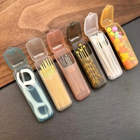 4 Pcs Portable Travel Cotton Swab & Toothpick Holder, Mini Plastic Storage Case with Lid, Dustproof Organizer Box for Qtips, Toothpicks, Floss Picks, Small Items, Random Color in Kuwait