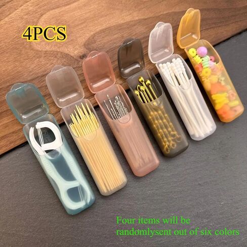 4 Pcs Portable Travel Cotton Swab & Toothpick Holder, Mini Plastic Storage Case with Lid, Dustproof Organizer Box for Qtips, Toothpicks, Floss Picks, Small Items, Random Color in Kuwait