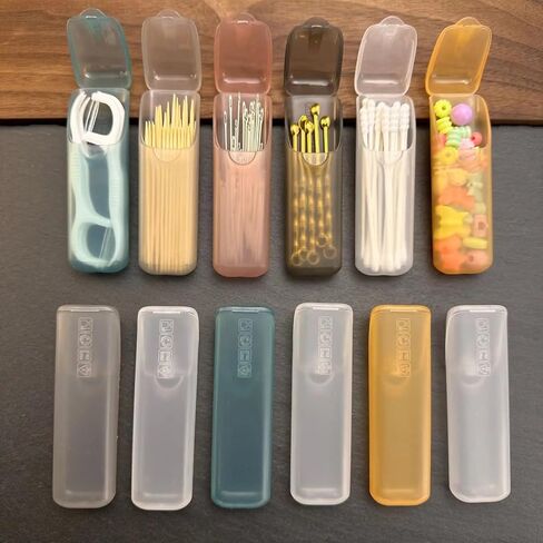 4 Pcs Portable Travel Cotton Swab & Toothpick Holder, Mini Plastic Storage Case with Lid, Dustproof Organizer Box for Qtips, Toothpicks, Floss Picks, Small Items, Random Color in Kuwait