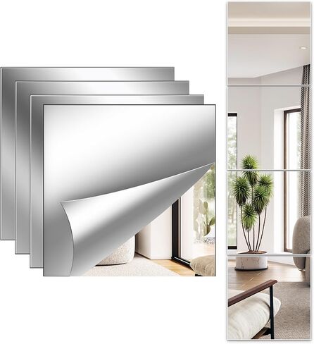 بلاط مرآة الجدار الكامل الطول ، 12 '× 12' 'x 4pcs ، مرآة الجسم الكاملة غير القابلة للكسر لساحات غرفة النوم مرآة مقاومة للتشويش مثبتة على جيم صالة الألعاب الرياضية المنزلية in Kuwait