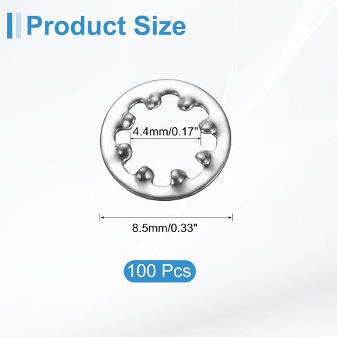 100 قطعة من Uxcell 8# غسالة قفل أسنان داخلية، 304 من الفولاذ المقاوم للصدأ متعدد الأسنان، قفل قفل على شكل نجمة، لون فضي in Kuwait