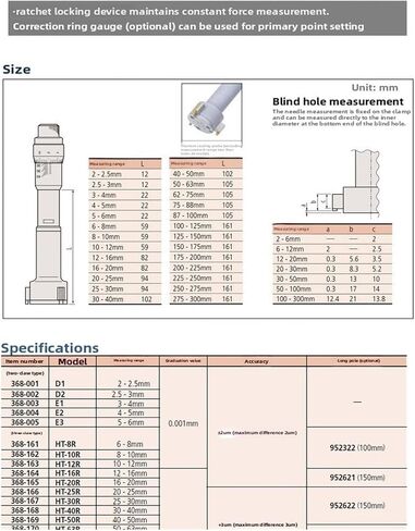Three Claw Hole Inner Diameter Three-point Aperture Micrometer 368-161(8-10mm 368-162) in Kuwait