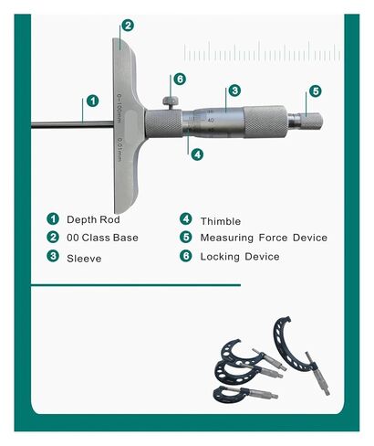 Depth Micrometer 0-25mm 0-50mm 0-100mm 0-200mm 0.01mm Flat End Industrial Stainless Steel Micrometer Ball End(Flat 0-25mm) in Kuwait