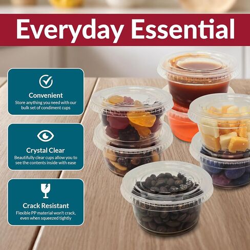 Reli. 3.25 oz Condiment Containers with Lids (500 sets) | Ideal for Sauce, Souffle, Samples, Jello Shot Cups | Disposable, BPA-Free Plastic | Small Containers 3.25oz, Bulk in Kuwait
