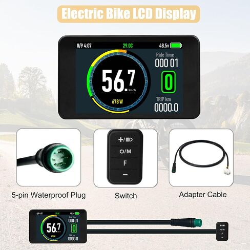 Electric Bike LCD Display, Universal 24V to 72V Multi Protocol Speedometer | TFT Color Screen, 5 Pin Waterproof Connector, Durable ABS, Mounting Kit, for E Bike DIY and Cycling Enthusiasts in Kuwait