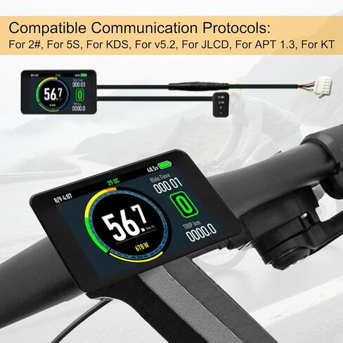 Electric Bike LCD Display, Universal 24V to 72V Multi Protocol Speedometer | TFT Color Screen, 5 Pin Waterproof Connector, Durable ABS, Mounting Kit, for E Bike DIY and Cycling Enthusiasts in Kuwait