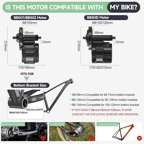 BAFANG BBS02B / BBS-HD Mid Drive Motor Kit,36V/48V/52V 1000W/750W CAN Bus Ebike Conversion Kit with LCD Display, USB Programmable, Fits 68-73/100/120mm Bottom Bracket, Battery Optional in Kuwait