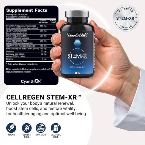 StemXR™ Stem Cell Activator & Circulation Booster – Stem Cell Supplement for Men & Women – Blue Green Algae, Longevity, Vitality, Anti-Aging, Energy & Performance Support – 90 Capsules in Kuwait