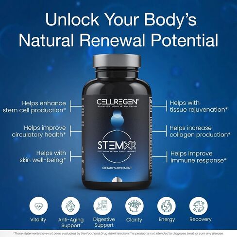 StemXR™ Stem Cell Activator & Circulation Booster – Stem Cell Supplement for Men & Women – Blue Green Algae, Longevity, Vitality, Anti-Aging, Energy & Performance Support – 90 Capsules in Kuwait