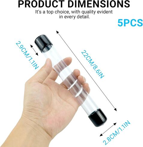 5Pcs Clear Rigid Tube with Caps, Round Plastic Tube, Portable Tube for Item Storage in Kuwait