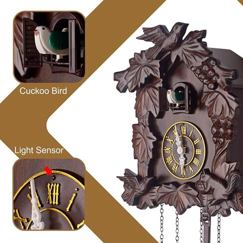 Kendal Cuckoo Clock كبير ساعة الحائط خمر مصنوع يدويًا خشب الوقواق البيت ديكور المنزل مع غناء الطيور والطيور يعيشون في بيوت الأشجار ديكور MX222 in Kuwait