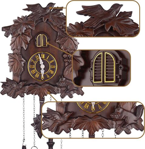 Kendal Cuckoo Clock كبير ساعة الحائط خمر مصنوع يدويًا خشب الوقواق البيت ديكور المنزل مع غناء الطيور والطيور يعيشون في بيوت الأشجار ديكور MX222 in Kuwait