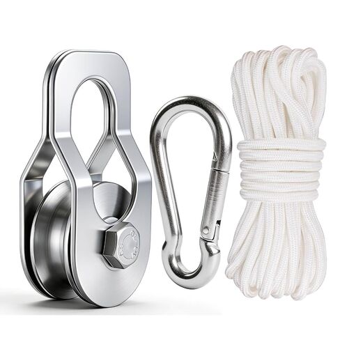 Heavy Duty Cable Snatch Pulley Block with 32FT Rope and Hook,Bearing Inside,for Garage,Attic,Kayak,Deer Hanging,Gym Equipment,800LB Lifting, 1 Pack in Saudi Arabia