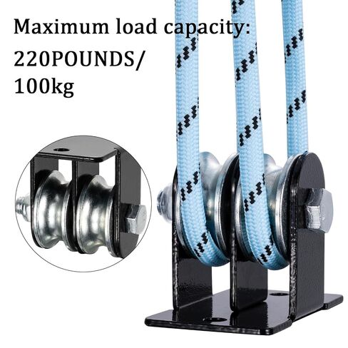 3 Pack Black Pulley Block,1 Pcs Single Pulley & 2 Pcs Double Pulleys with 65Ft Nylon Rope, Wall Mount Cable Pulley System for Lifting System Gym Equipment in Kuwait