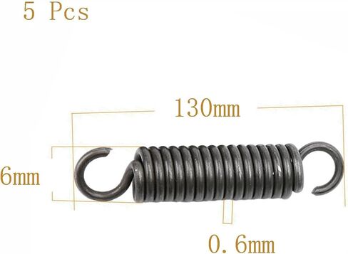 Dual Hook Tension Springs 5 Pcs, Spring Steel 0.6 x 6 x 110 mm, Wire Diameter 0.6 mm, OD 6 mm, Free Length 110 mm(0.6 x 6 x 130 mm) in Kuwait