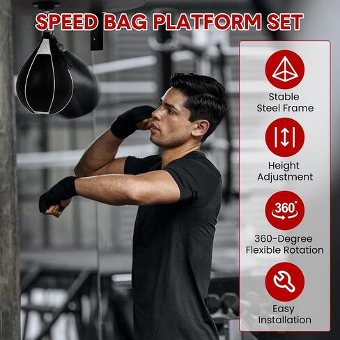 Hipicute Speed Bag Platform Kit - 24" Heavy Duty Wall Mount Boxing Equipment with 180°/360° Swivel Punching Ball for Home Gym, Professional Reaction Training & Fitness Workouts in Kuwait