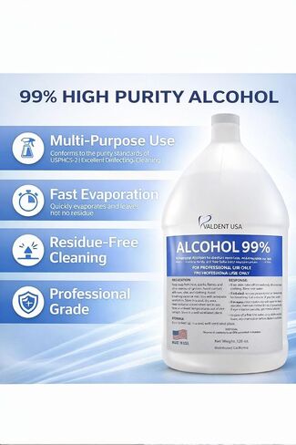 Valdent USA 99% كحول الأيزوبروبيل - محلول IPA عالي النقاء - 1 جالون - الاستخدام المختبري والمهني - حاوية واحدة in Kuwait