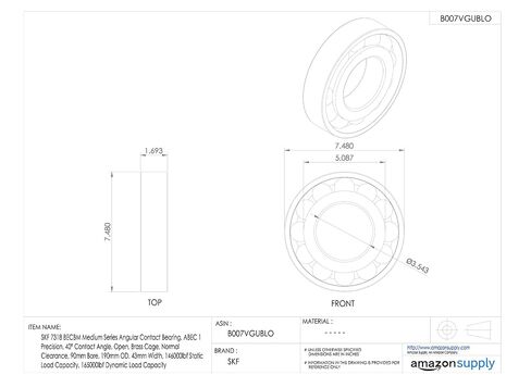 SKF 7312 BECBM Medium Series Angular Contact Bearing, ABEC 1 Precision, 40° Contact Angle, Open, Brass Cage, Normal Clearance, 60mm Bore, 130mm OD, 31mm Width, 15600lbf Static Load Capacity, 21500lbf Dynamic Load Capacity in Kuwait