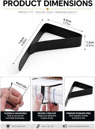 Molaxhome Stainless Steel Tablecloth Clips Adjustable for 1.5 inch Thick Table Angle Clamps Table Cloth Holders (8, Black, one Size) in Kuwait