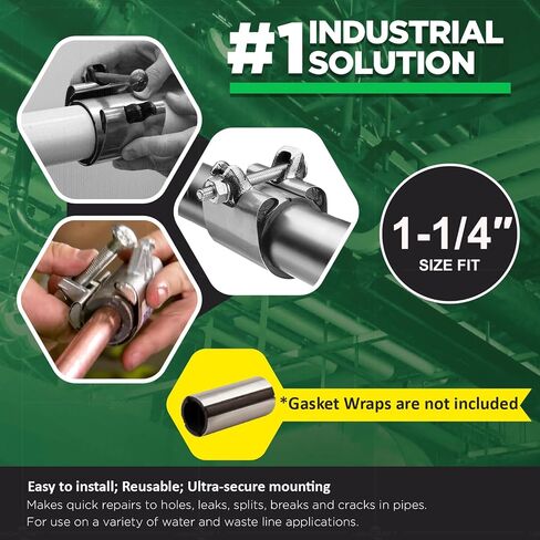 Highcraft Pipe Repair Clamp 1-1/4'', IPS Single Bolt, 3" Long, Stainless Steel in Kuwait