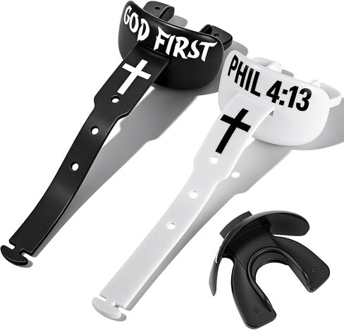 Outus 2 Pack Faith Cross Football Mouth Guard God First Philippians 4: 13 Youth Mouthguard Sports Lip Guard with Connected Strap Fits Adult & Youth for Football Lacrosse MMA Boxing Brace in Kuwait