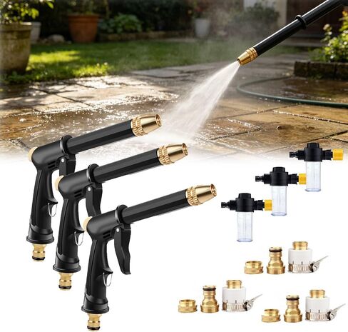 غسالة كهربائية طويلة بمسدس رش H2، أداة غسيل سيارة متعددة الوظائف، فوهة قابلة للتعديل 360 درجة مع 3 موصلات (مجموعتان) in Kuwait