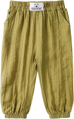 Boys Linen Pants Kids Summer Beach Vacation Yoga Pant Loose Fit Elastic Waist Drawstring Casual Trousers with Pockets in Kuwait