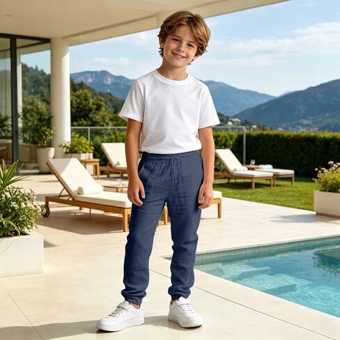 Boys Sweatpants Joggers Pants with Pockets Drawstring Active Sweat Pants Lightweight Elastic Waist Casual Trousers in Kuwait