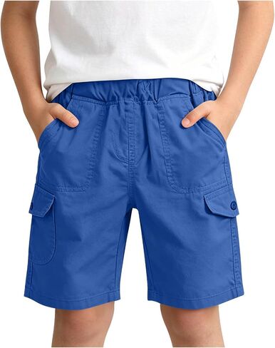 Boys Cotton Cargo Shorts with Pockets, Elastic Waist School Uniform Pants Kids Twill Summer Casual Shorts 3-15 Years in Kuwait