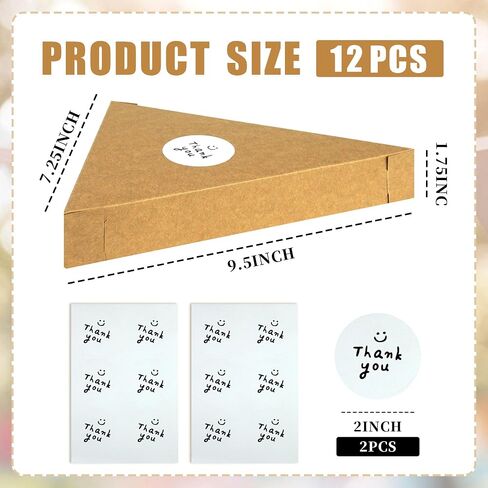 12 Pcs Pizza Slice Boxes 9.65 x 7.28 x 1.77 Inch Disposable Single Slice Triangle Pizza Container Boxes with Thank You Stickers for Party Food Storage in Kuwait