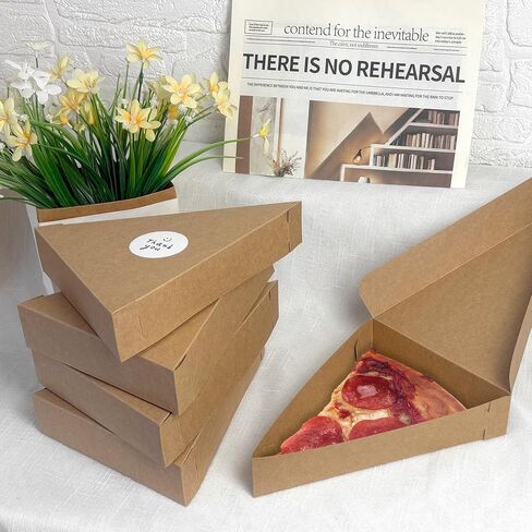 12 Pcs Pizza Slice Boxes 9.65 x 7.28 x 1.77 Inch Disposable Single Slice Triangle Pizza Container Boxes with Thank You Stickers for Party Food Storage in Kuwait