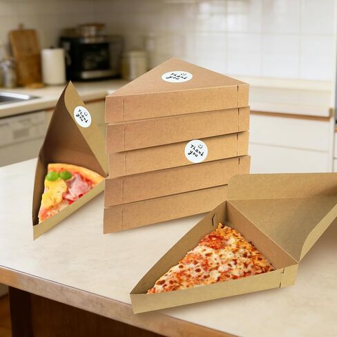 12 Pcs Pizza Slice Boxes 9.65 x 7.28 x 1.77 Inch Disposable Single Slice Triangle Pizza Container Boxes with Thank You Stickers for Party Food Storage in Kuwait
