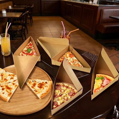 12 Pcs Pizza Slice Boxes 9.65 x 7.28 x 1.77 Inch Disposable Single Slice Triangle Pizza Container Boxes with Thank You Stickers for Party Food Storage in Kuwait