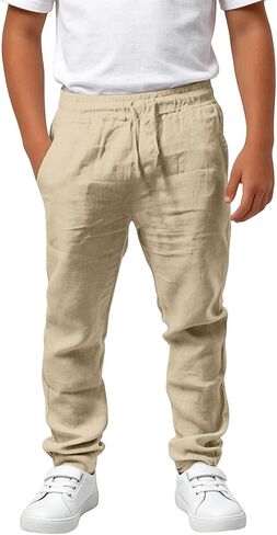 Boys Sweatpants Joggers Pants with Pockets Drawstring Active Sweat Pants Lightweight Elastic Waist Casual Trousers in Kuwait