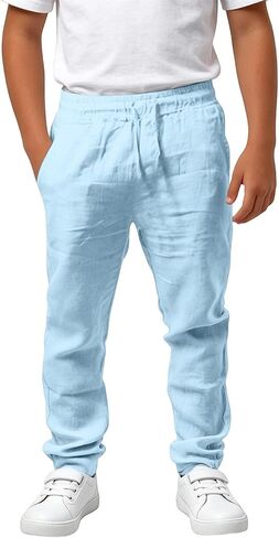 Boys Sweatpants Joggers Pants with Pockets Drawstring Active Sweat Pants Lightweight Elastic Waist Casual Trousers in Kuwait
