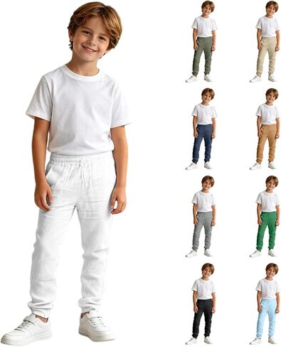 Boys Sweatpants Joggers Pants with Pockets Drawstring Active Sweat Pants Lightweight Elastic Waist Casual Trousers in Kuwait