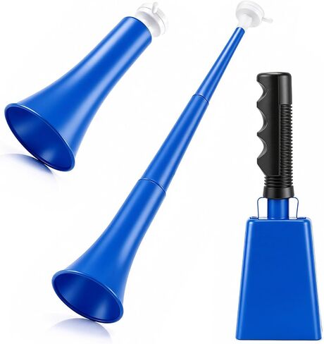 طقم مشجع لكرة القدم مكون من قطعتين مقاس 9 بوصة من الصلب المعدني Vuvuzela Cowbell مع مقبض وقرن استاد بلاستيكي قابل للطي مقاس 24 بوصة، صانع ضوضاء عالية لأحداث كرة القدم وألعاب كرة القدم ومستلزمات الحفلات المدرسية in Kuwait