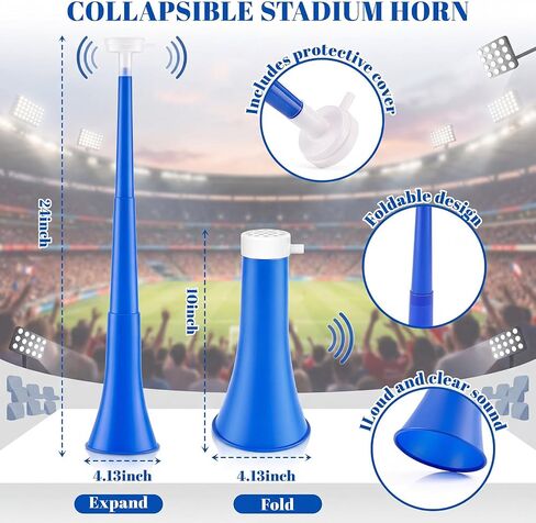 طقم مشجع لكرة القدم مكون من قطعتين مقاس 9 بوصة من الصلب المعدني Vuvuzela Cowbell مع مقبض وقرن استاد بلاستيكي قابل للطي مقاس 24 بوصة، صانع ضوضاء عالية لأحداث كرة القدم وألعاب كرة القدم ومستلزمات الحفلات المدرسية in Kuwait
