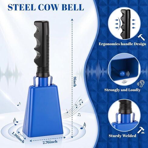 طقم مشجع لكرة القدم مكون من قطعتين مقاس 9 بوصة من الصلب المعدني Vuvuzela Cowbell مع مقبض وقرن استاد بلاستيكي قابل للطي مقاس 24 بوصة، صانع ضوضاء عالية لأحداث كرة القدم وألعاب كرة القدم ومستلزمات الحفلات المدرسية in Kuwait