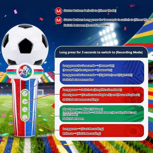 2026 World Soccer Cup Fan Cheer Microphone Toy, with 3 Cheer Sounds, Stadium Gameplays with Megaphone Echo, Recordable Sounds, 60 Flag Stickers for Kids in Kuwait