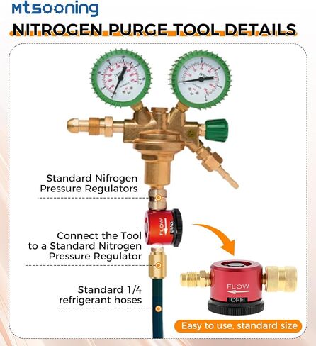 أداة تطهير النيتروجين، منظم تدفق النيتروجين لتطهير التدفئة والتهوية وتكييف الهواء (HVAC)، أدوات تطهير النيتروجين المعدنية القابلة للتعديل باللون الأحمر، تركيب مضيئة 1/4 بوصة، 50-200 رطل لكل بوصة مربعة لمعدات اللحام بالنحاس HVAC in Kuwait